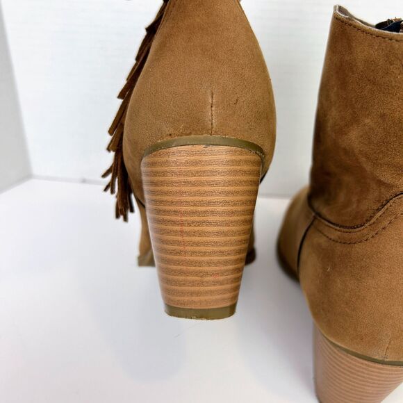 Rampage Frankey Tan Suede Fringe Western Ankle Boots Heeled Cowgirl Boho Shoes 8 - Picture 6 of 12